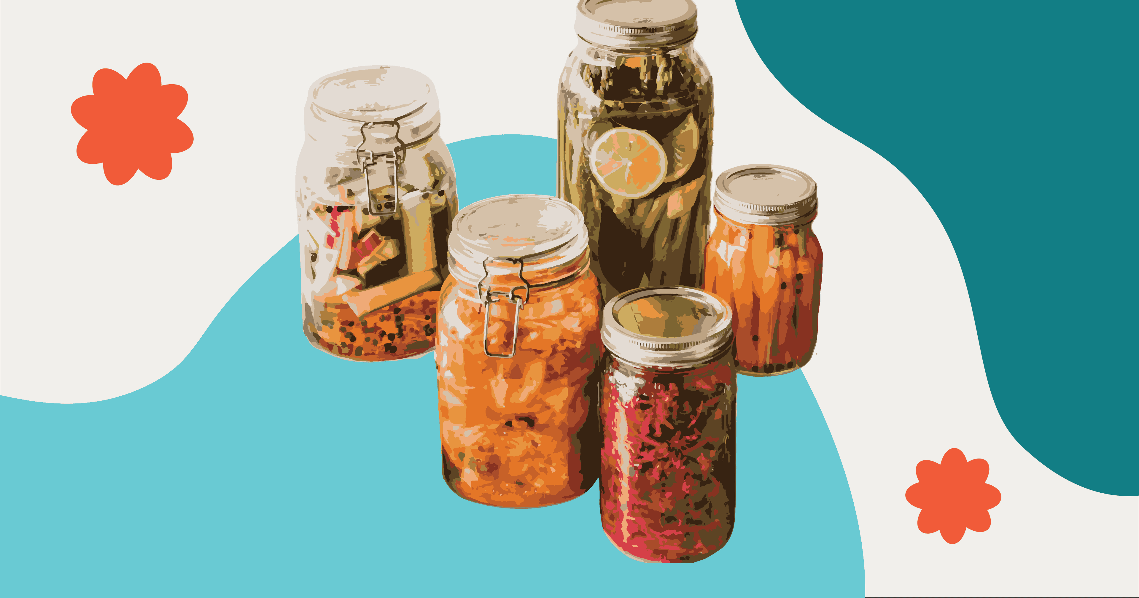 Fermented foods in jars on a table